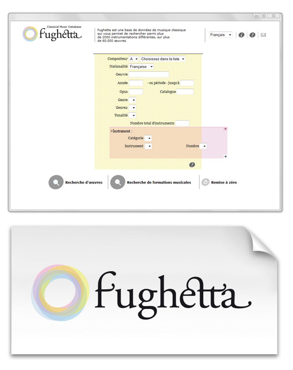 Identité visuelle et interface web de la base de données / moteur de recherche Fughetta, 2007 Identité visuelle et interface web de la base de données / moteur de recherche Fughetta, 2007