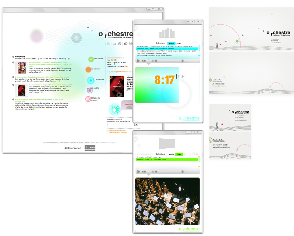 Identitée visuelle institutionnelle de l'Orchestre National d'Île de France, site internet et papeterie, 2005 Identité visuelle institutionnelle de l'Orchestre National d'Île de France, site internet et papeterie, 2005