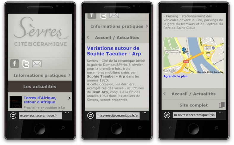 Site mobile de Sèvres - Cité de la céramique, actualités, informations pratiques, 2011 Site mobile de Sèvres - Cité de la céramique, actualités, informations pratiques, 2011